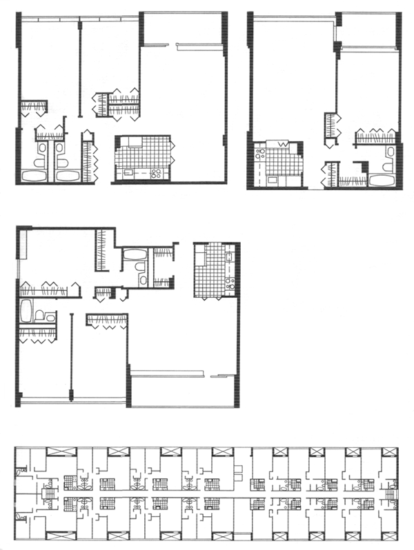 Sandburg Terrace, 1555, Chicago, Illinois, USA. Architect: Solomon, Cordwell, Buenz (SCB). Архитекторы: Содомон, Кордуэл, Бэнц с сотрудниками. Чикаго (шт. Иллинойс)